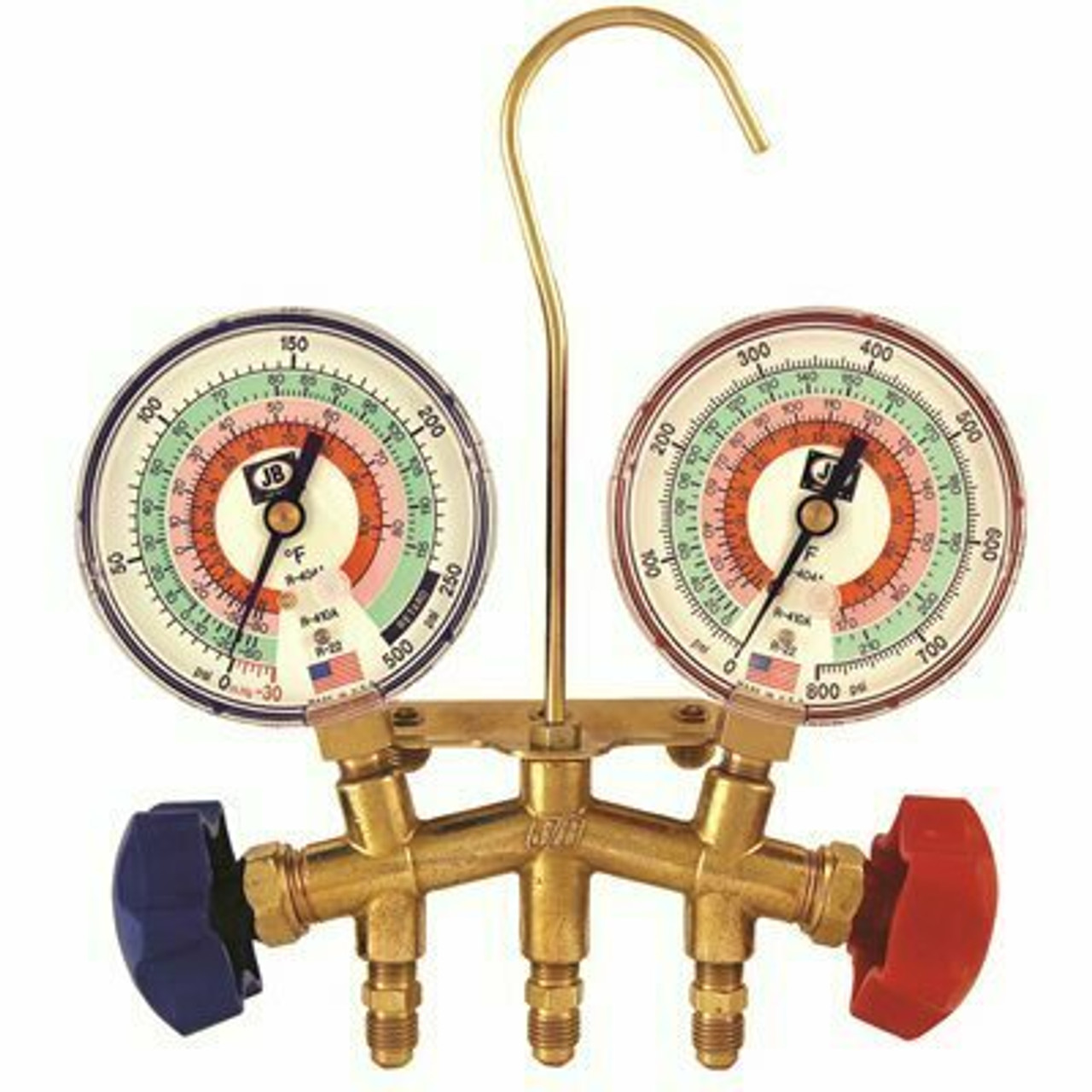 Jb Industries M2 Series Brass 2-Valve Charging Manifold Assembly For R-22, R-404A, And R-410A