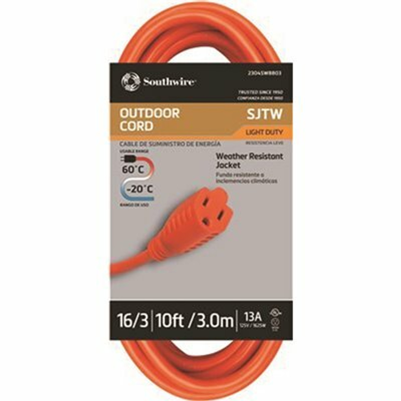 Southwire 10 Ft. 16/3 Vinyl Outdoor Sjtw Extension Cord, Orange