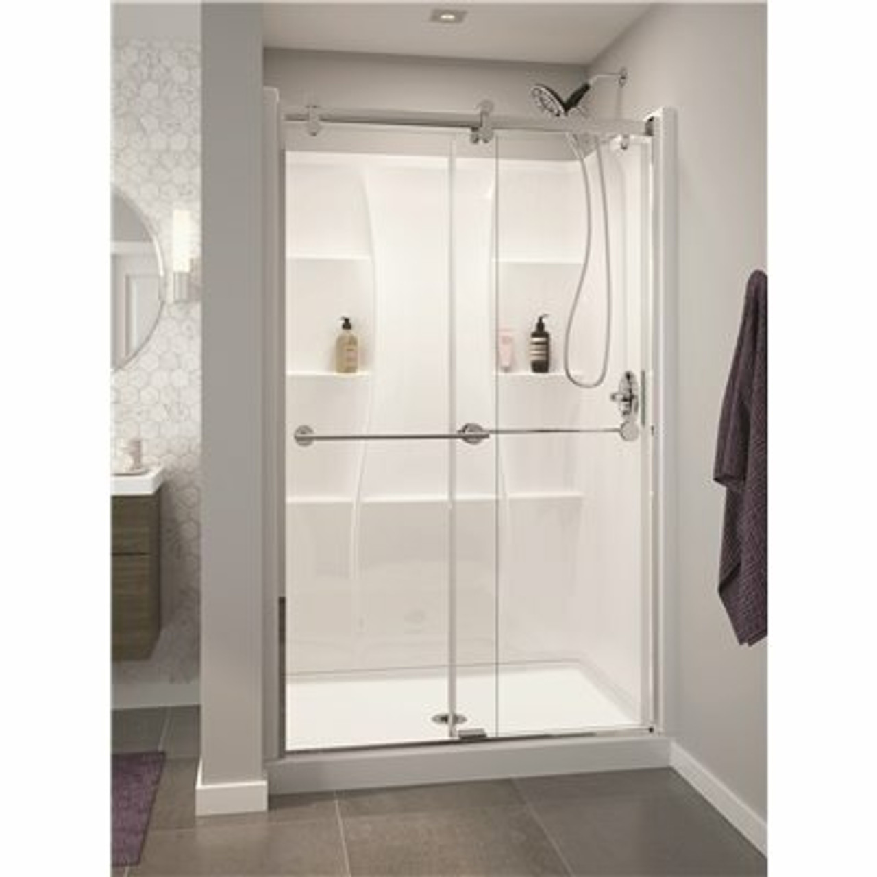 Delta Classic 400 48 In. W X 74 In. H Three Piece Direct-To-Stud Alcove Shower Wall Surround In High Gloss White