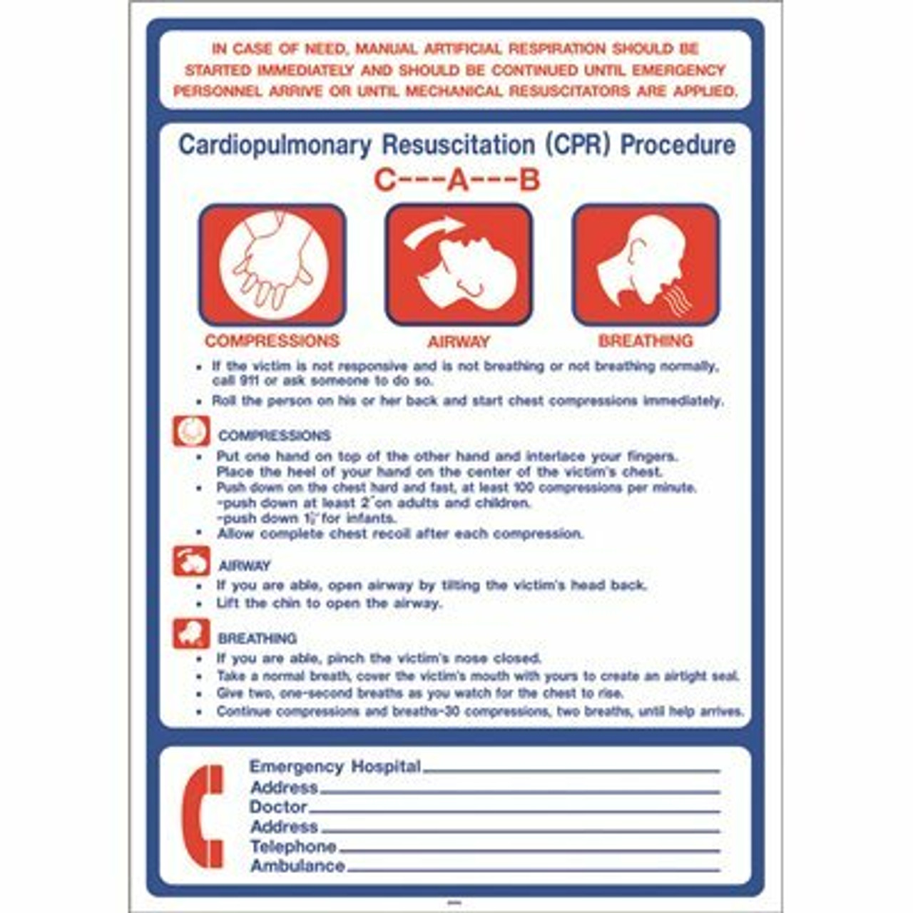 Hy-Ko 28 In. X 20 In. Pool Signs Rescue Cpr Breathing Sign In Red, Blue, White
