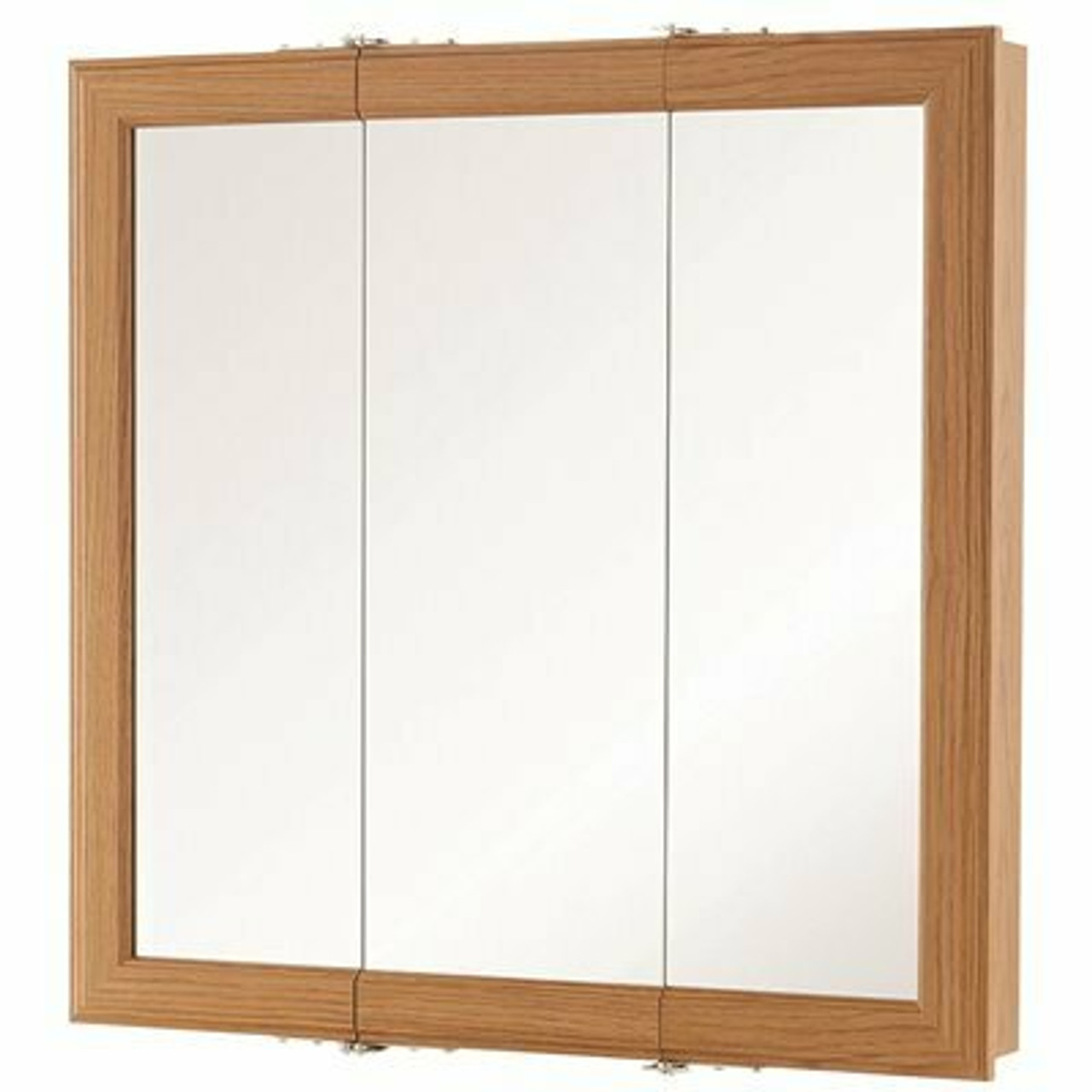 24 In. W X 24-3/16 In. H Fog Free Framed Surface-Mount Tri-View Bathroom Medicine Cabinet In Oak With Mirror