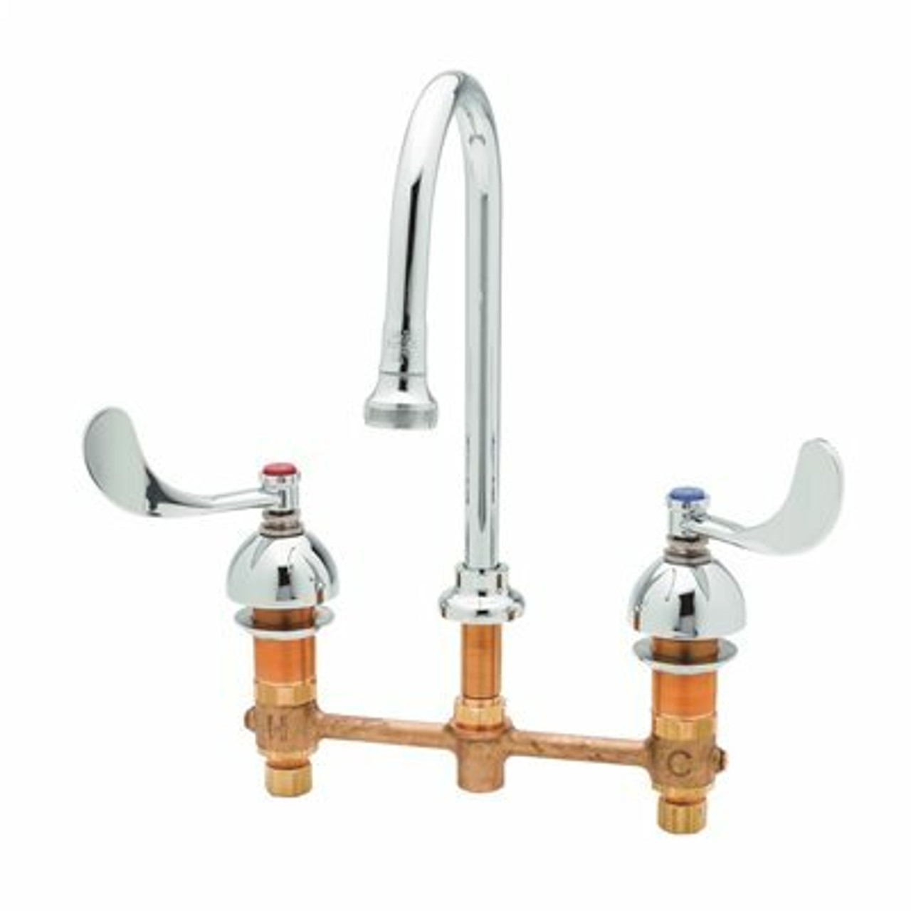 T&S 8 In. Widespread Double Handle Bathroom Faucet With Rosespray In Chrome