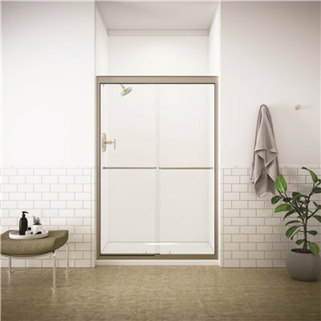 Kohler Fluence 47-5/8 In. X 70-5/16 In. Semi-Frameless Sliding Shower Door In Matte Nickel With Handle - 124978