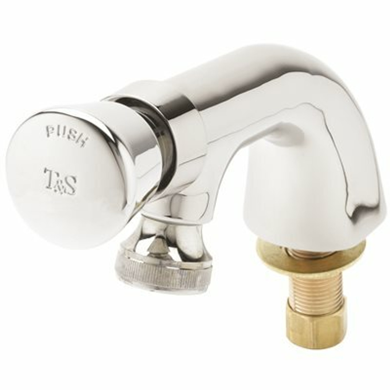 T&S Single Temperature Metering Faucet With Push Button Cap And Rose Spray Outlet, 1/2 In. Npt Male Shank
