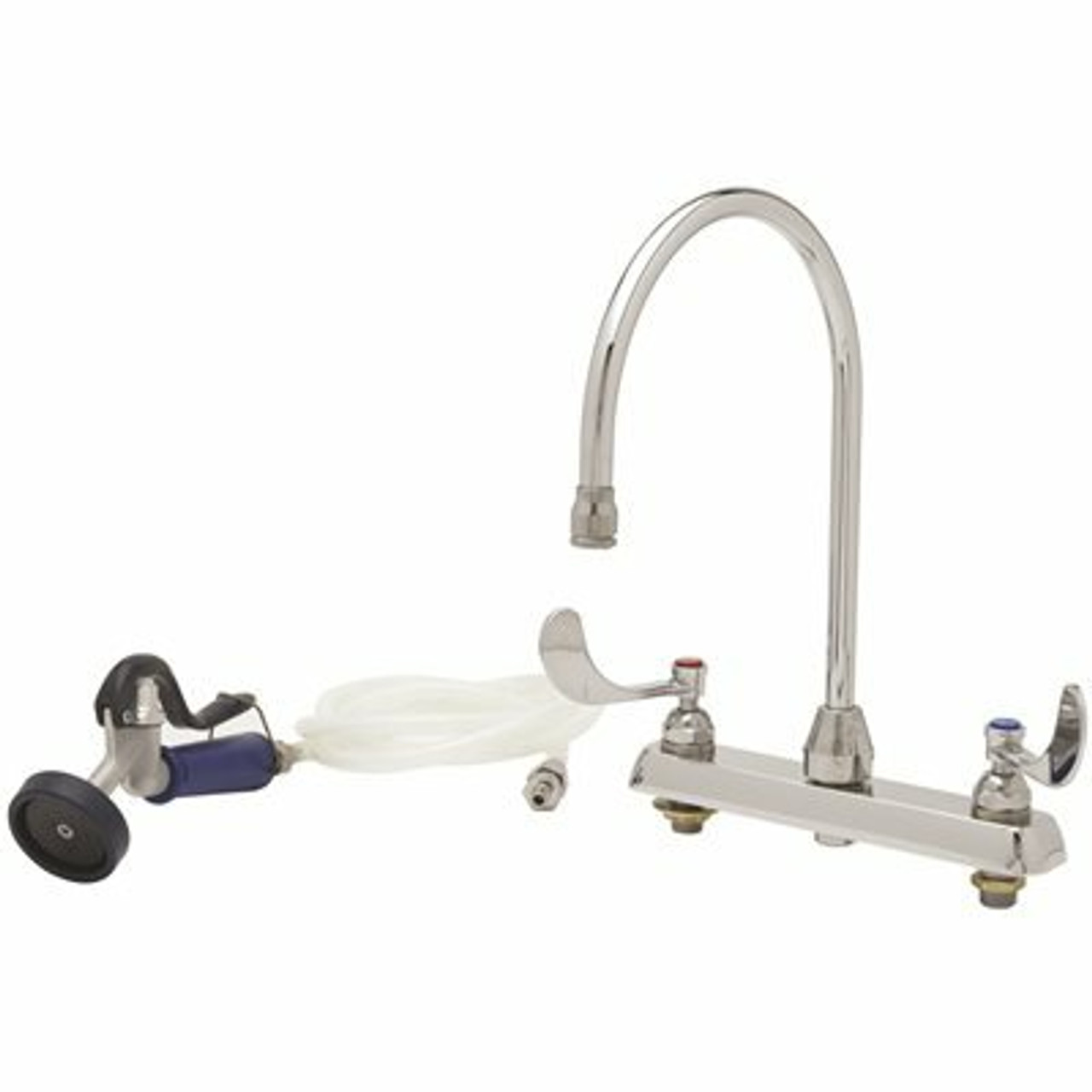T&S Deck Mount Pet Grooming Mixing Faucet With Side Spray, Wrist Handles, Swivel Nozzle And 7 Ft. Chrome Plated Brass