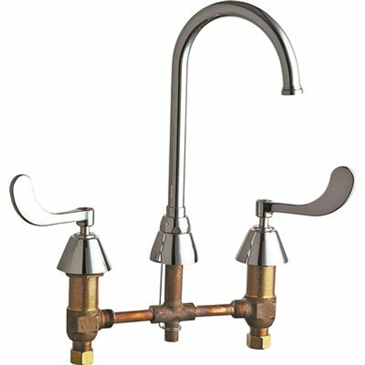 Chicago Faucets 8 In. Widespread 2-Handle High Arc Bathroom Faucet In Chrome With 5-1/4 In. Rigid/Swing Gooseneck Spout