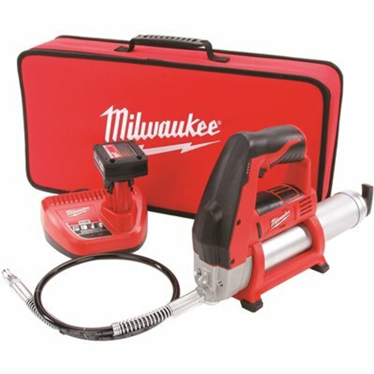Milwaukee M12 12-Volt Lithium-Ion Cordless Grease Gun Kit With One 3.0 Ah Battery, Charger And Tool Bag