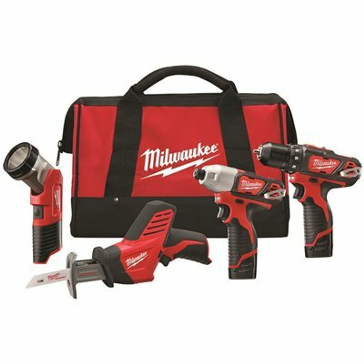 Milwaukee M12 12-Volt Lithium-Ion Cordless Combo Tool Kit With Two 1.5 Ah Batteries, 1 Charger, 1 Tool Bag (4-Tool)