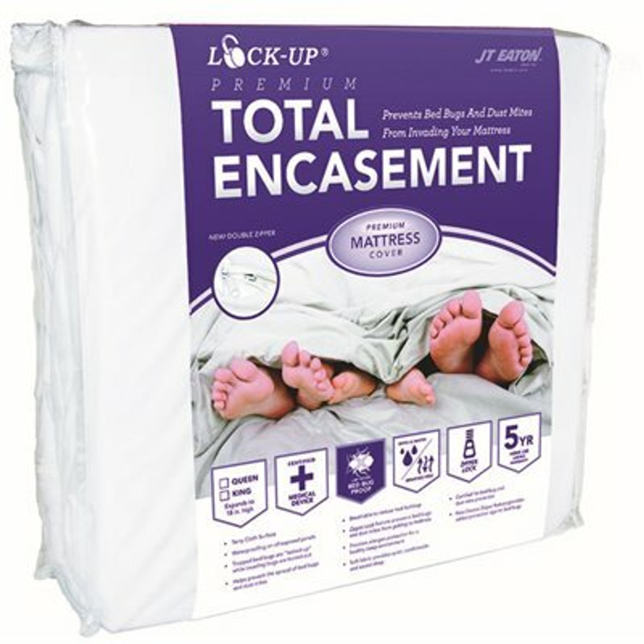 Jt Eaton Lock-Up Polyester King Size Standard Total Mattress Encasement For Bed Bug Protection