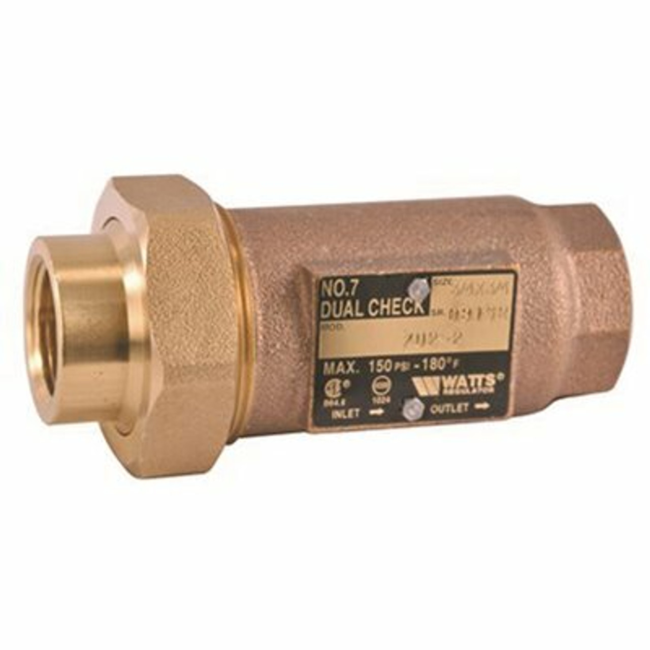 Watts Dual Check Valve, Backflow Preventer, 1 In. Fnpt Union Inlet X Fnpt Outlet, Lead Free Cast Copper Silicon Alloy