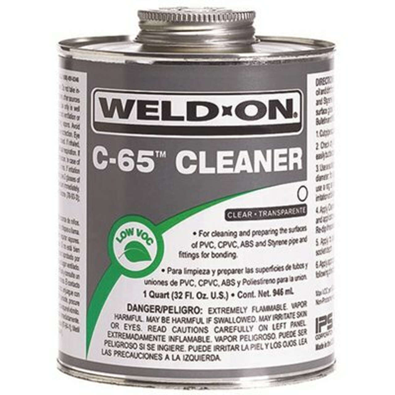 Weld-On C-65 Pvc/Cpvc/Abs/Styrene Cleaner, Clear, Low Voc, 1/2 Pint (8 Fl. Oz.)