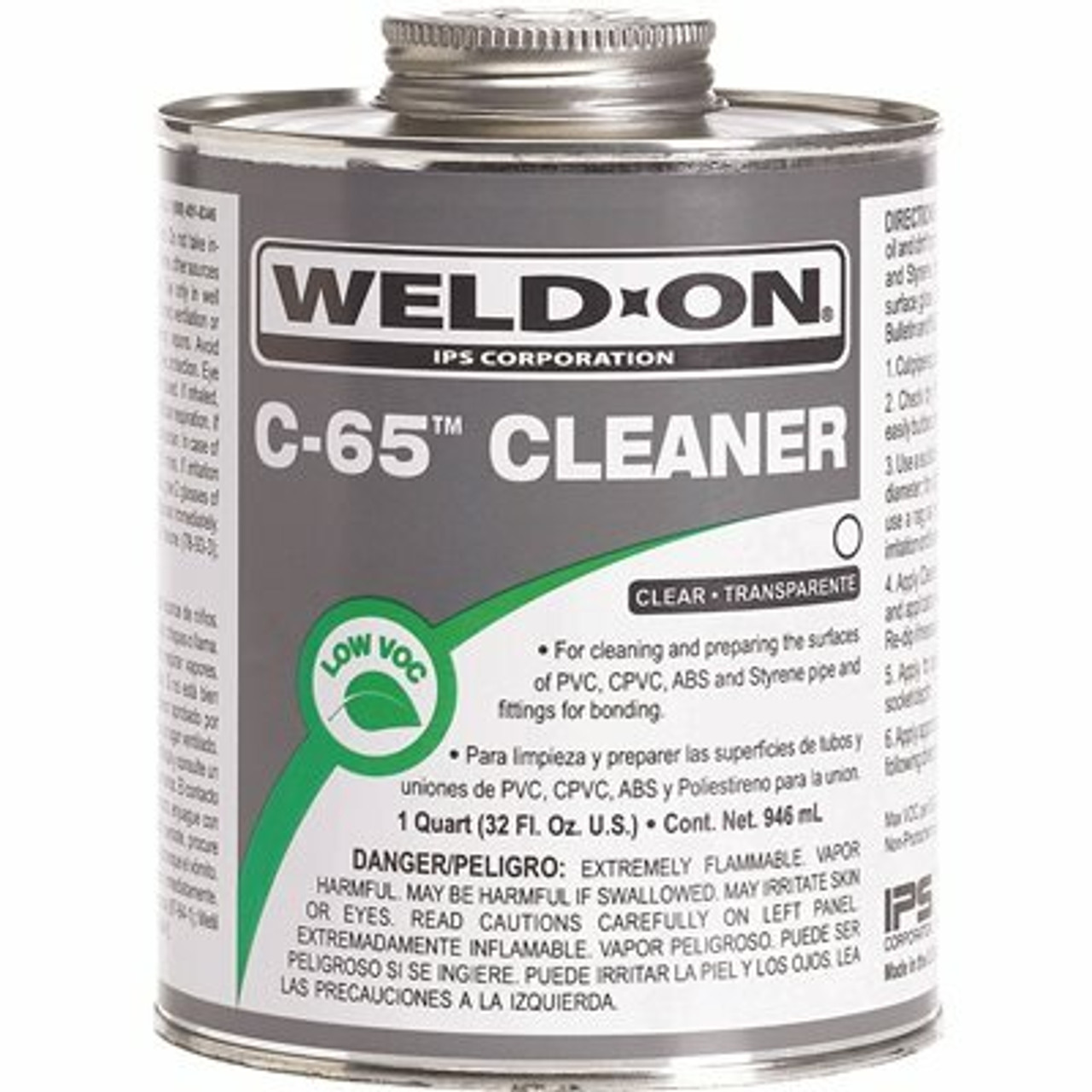 Weld-On C-65 Pvc/Cpvc/Abs/Styrene Cleaner, Clear, Low Voc, 1 Quart (32 Fl. Oz.)