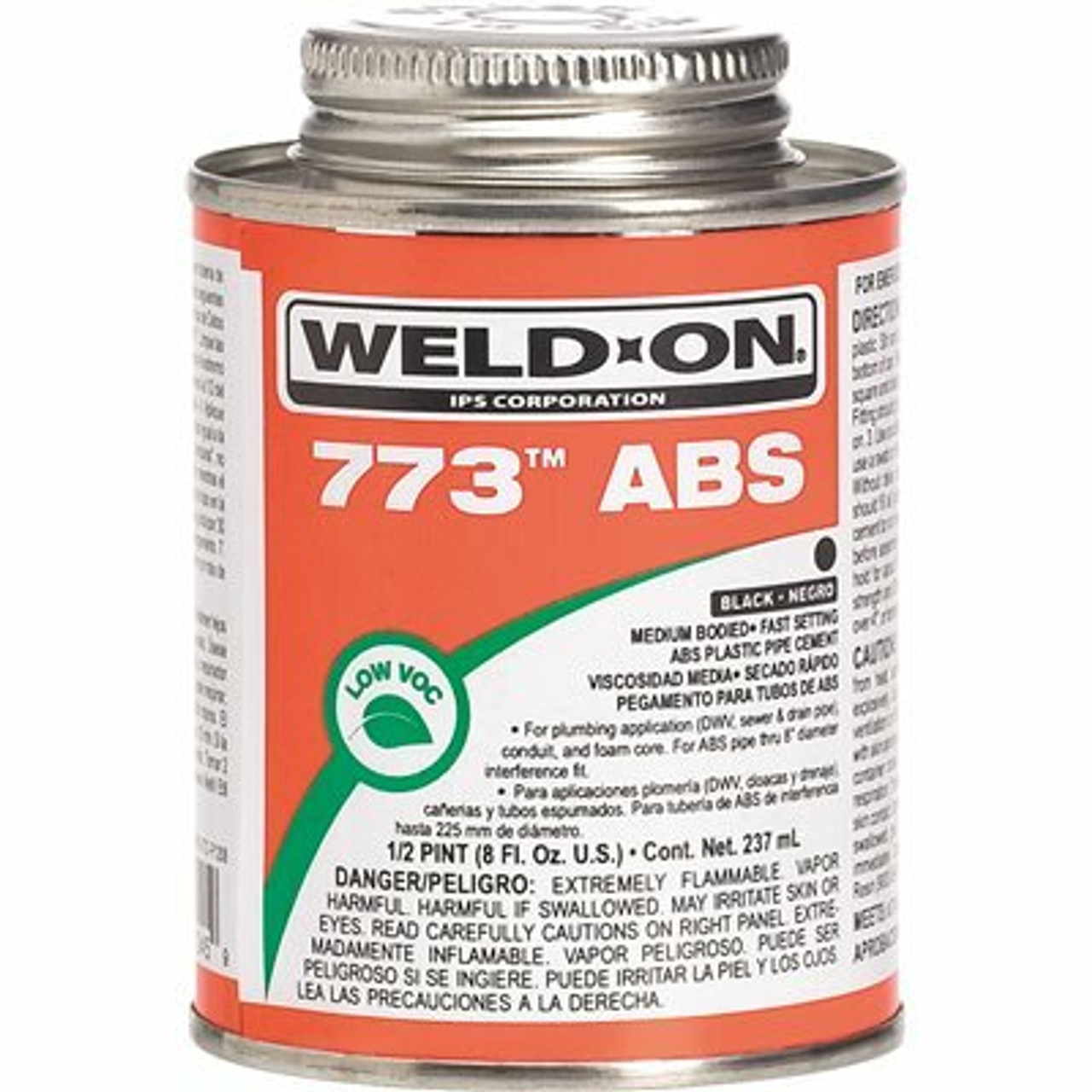 Weld-On 773 ABS Solvent Cement, Black, Low VOC, High Strength, Medium Bodied, Fast Setting, 1/2 Pint (8 oz.)