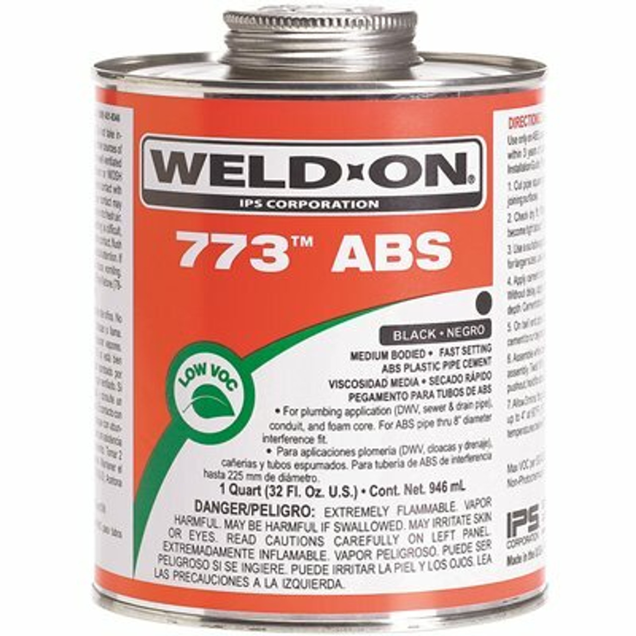 Weld-On 773 ABS Solvent Cement, Black, Low VOC, High Strength, Medium Bodied, Fast Setting, Pint (16 oz.) Weld-On 773 ABS Solvent Cement, Black, Low VOC, High Strength, Medium Bodied, Fast Setting, Pint (16 oz.)