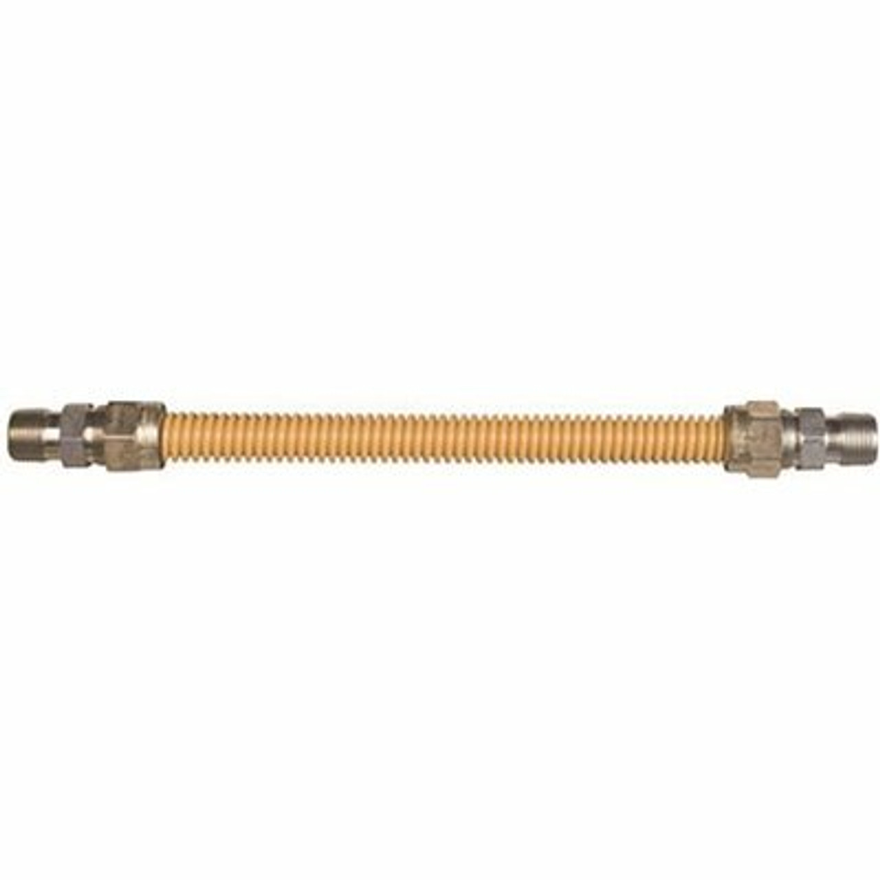 Watts Stainless Steel Gas Appliance Connector, Yellow Coated, 1/2 In. Od, 3/8 In. Id, 1/2 In. Mnpt X 1/2 In. Mnpt, 18 In. L