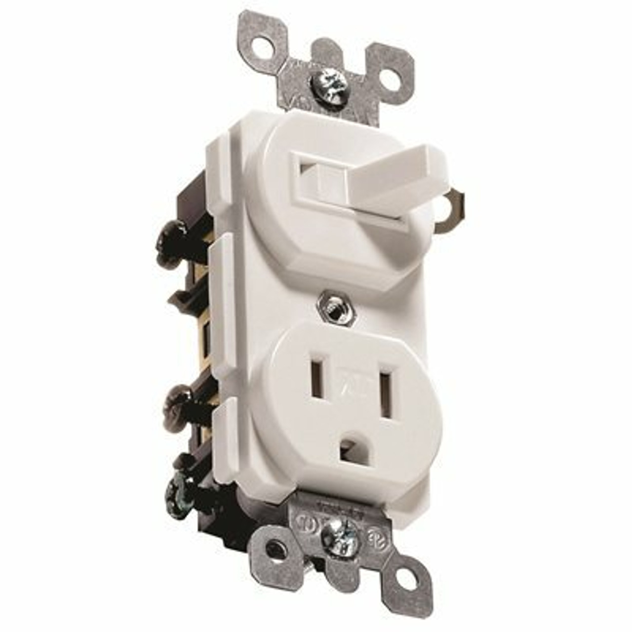 Leviton 120-Volt 15 Amp 1-Pole Commercial Grade Tamper-Resistant Combo Duplex Receptacle/Toggle Switch, White