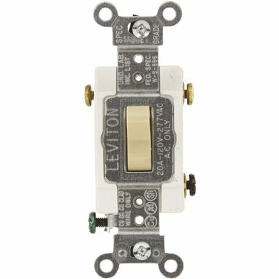 Leviton 20 Amp 120/277-Volt Heavy Duty 3-Way AC Quiet Toggle Switch, Ivory 1223-SI