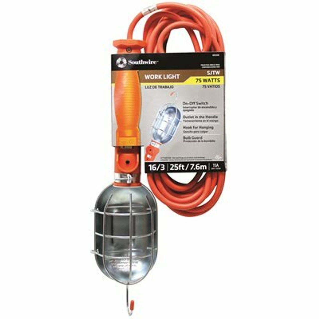 Woods 75-Watt 25 Ft. 16/3 Sjtw Incandescent Portable Heavy-Duty Guarded Trouble Work Light With Hanging Hooks