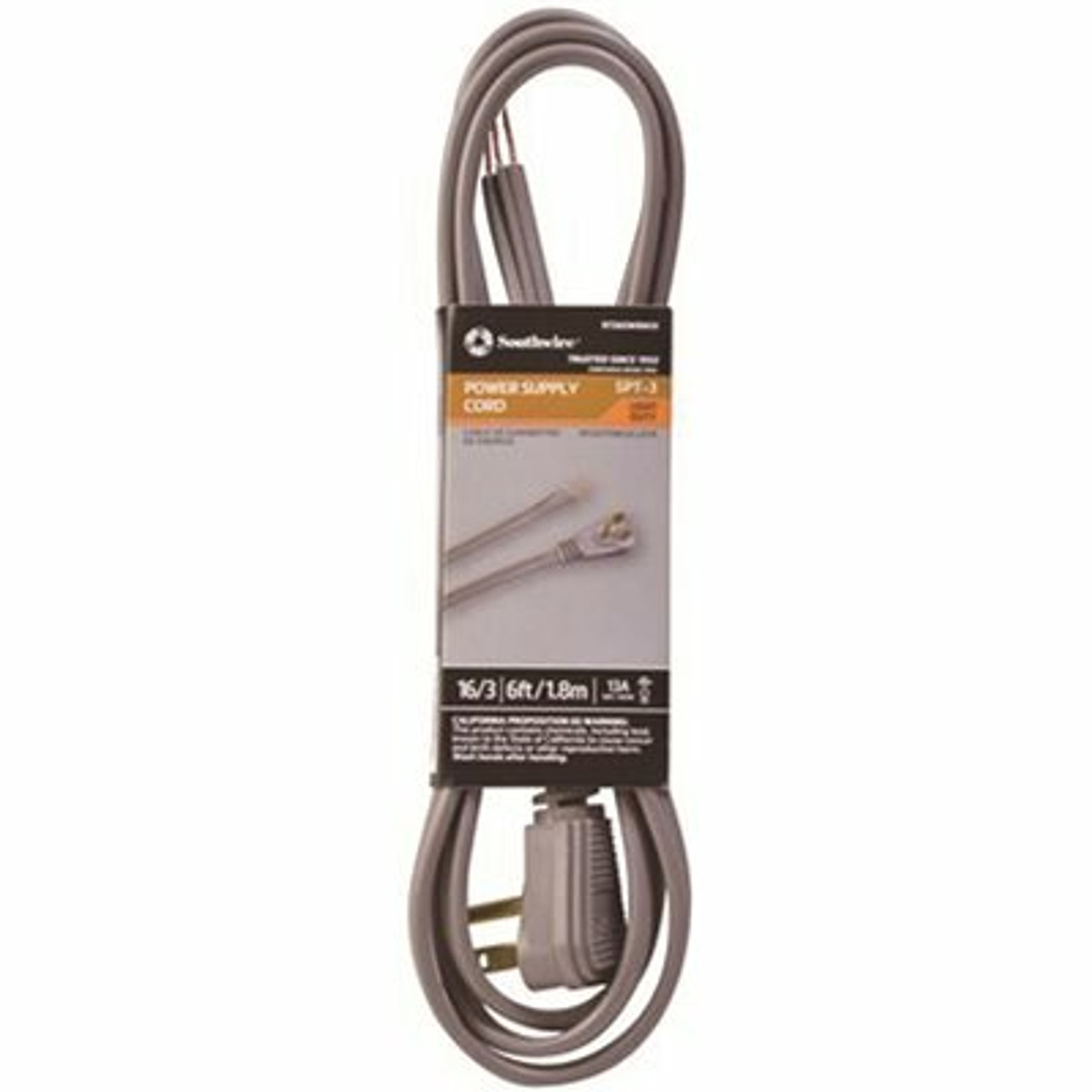 Southwire Flat Garbage Disposal Cord With Right Angle Plug, Spt-3, 16/3, 6 Ft.