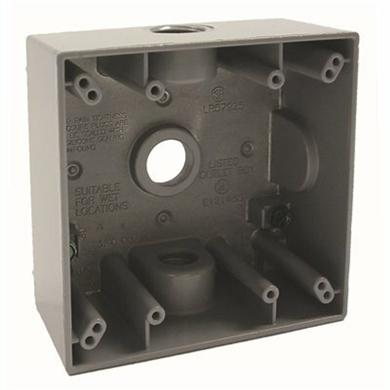 Bell 2-Gang Gray Weatherproof Box With Three 1/2 In. Outlets