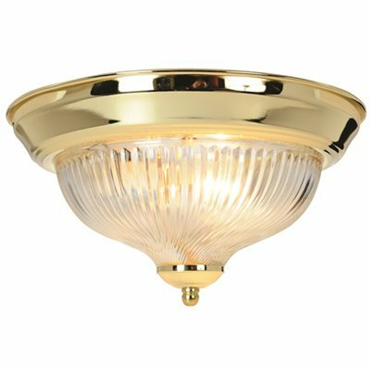 Monument 1-Light Polished Brass Flushmount With Clear Ribbed Swirl Glass