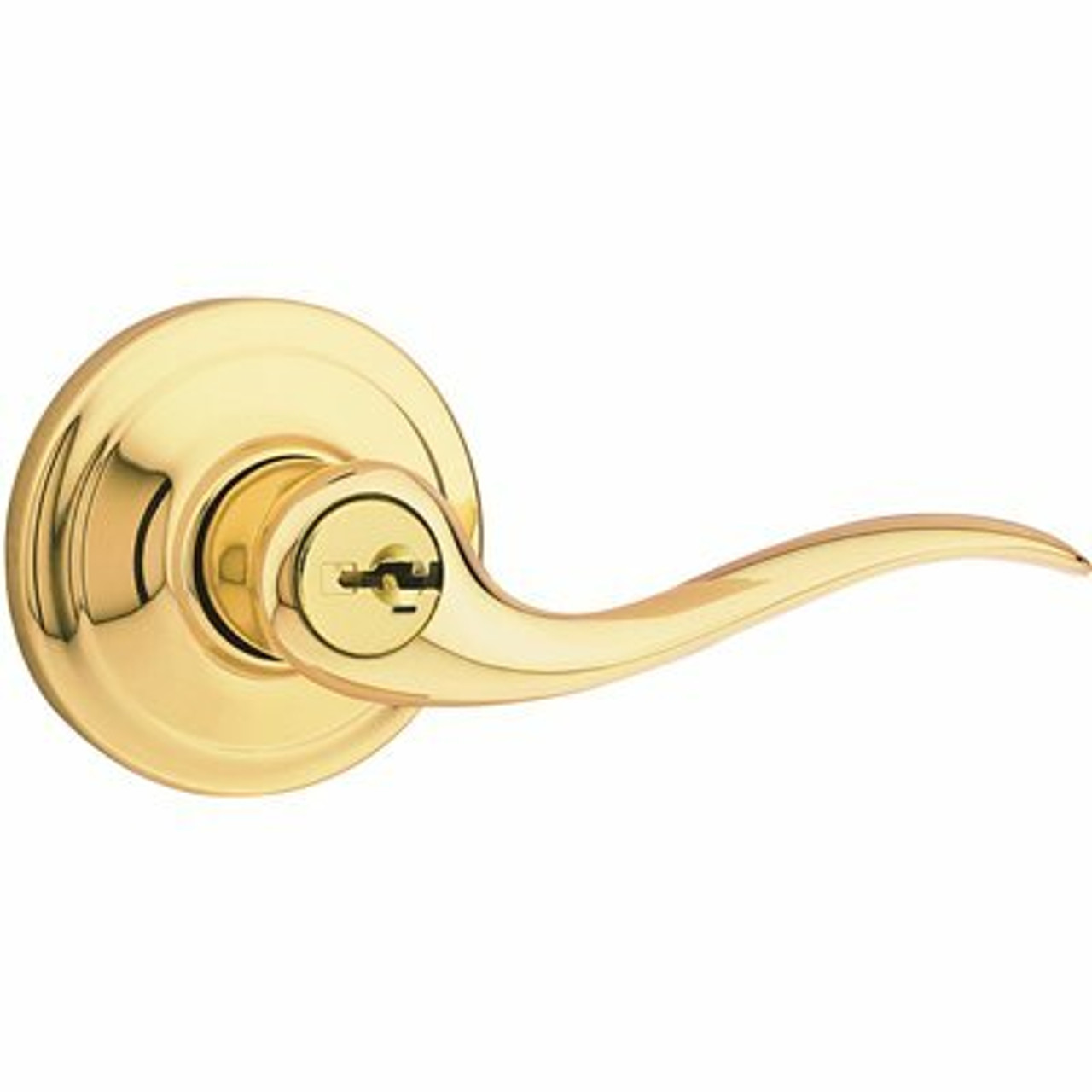 Kwikset Tustin Polished Brass Entry Door Handle Featuring Smartkey Security