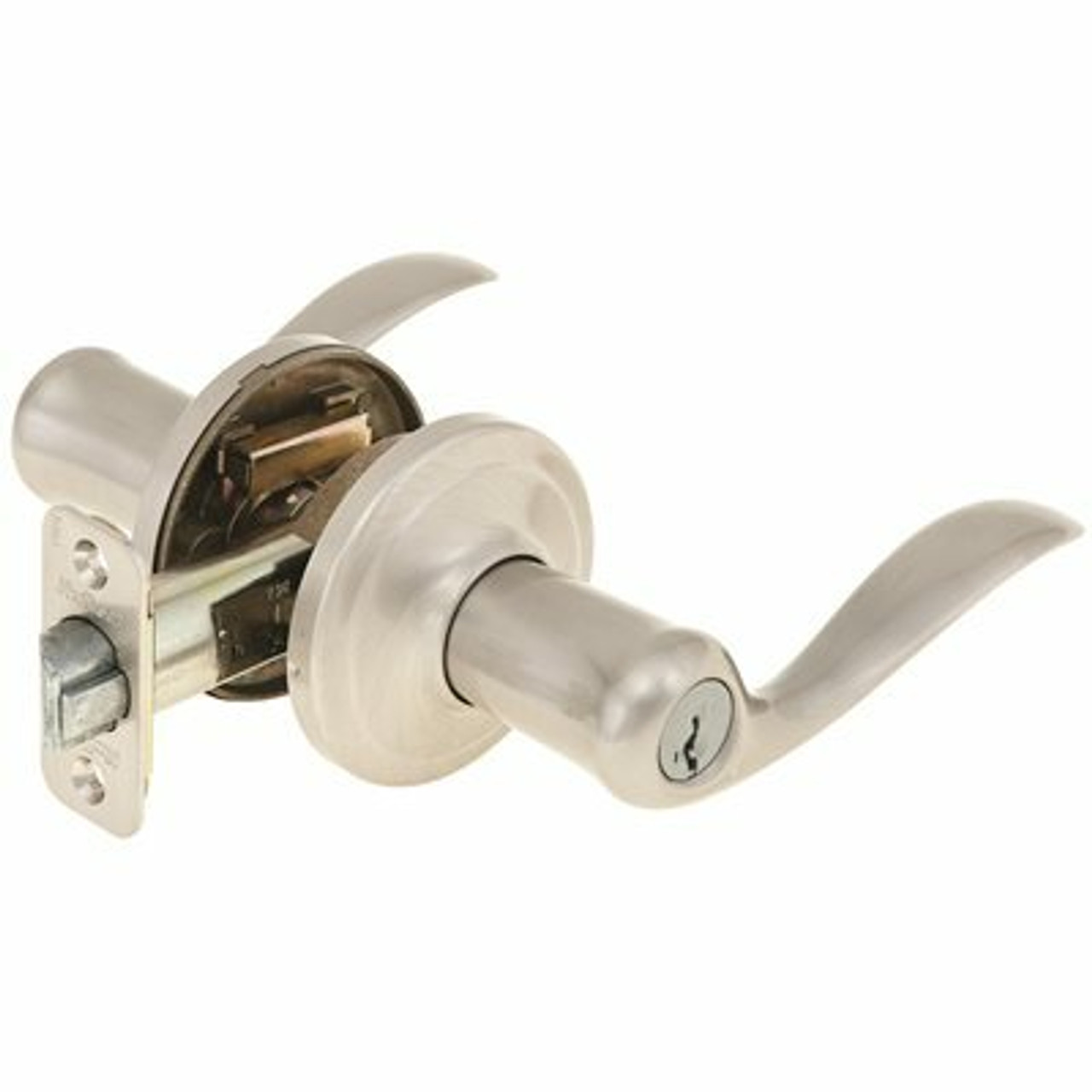 Kwikset Tustin Satin Nickel Entry Door Handle Featuring Smartkey Security