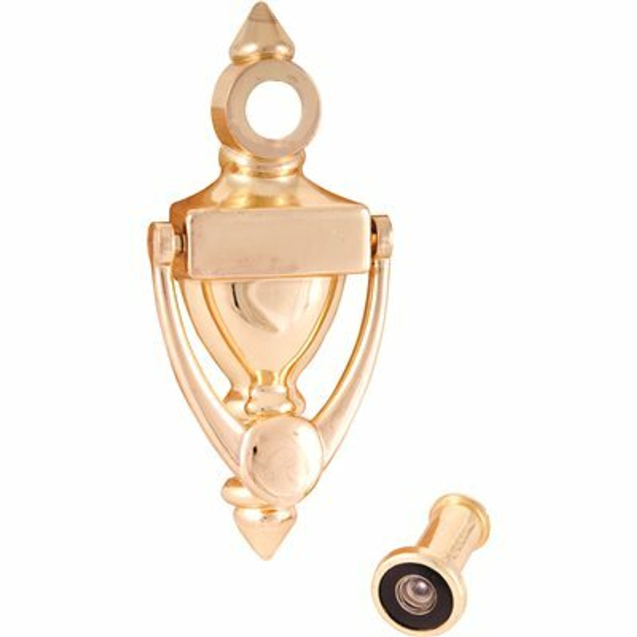 Ultra Hardware Polished Brass Door Knocker With 180-Degree Viewer