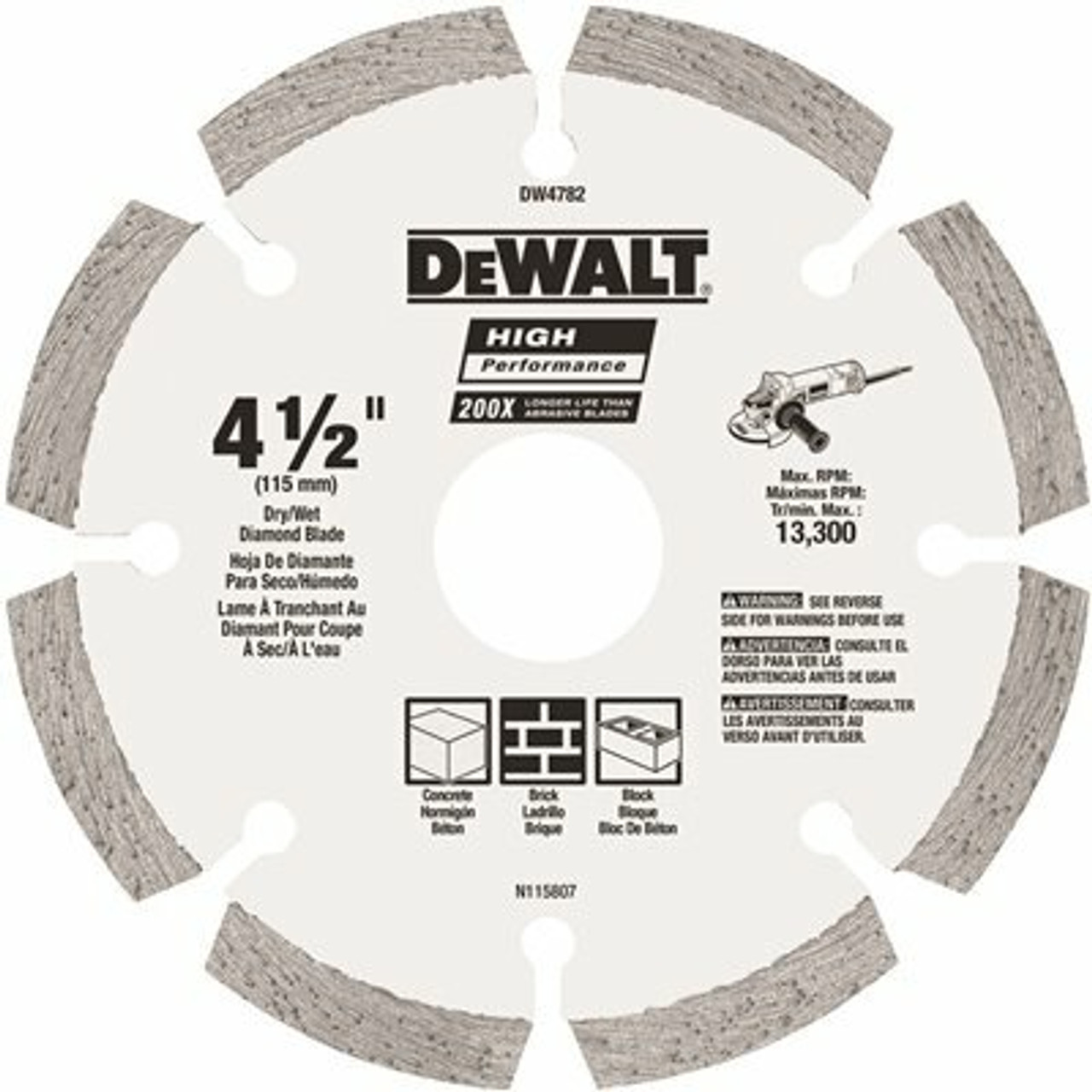 Dewalt 4-1/2 In. Hp Segmented Diamond Blade