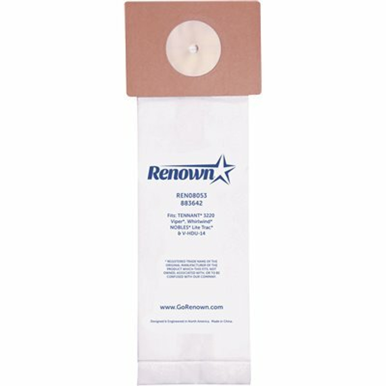 Renown Vacuum Bag For Nobles Lite Trac, Tennant V-Hdu-14/36. 10 Bags/Pack. Equivalent To 611783, 900035, 1067455