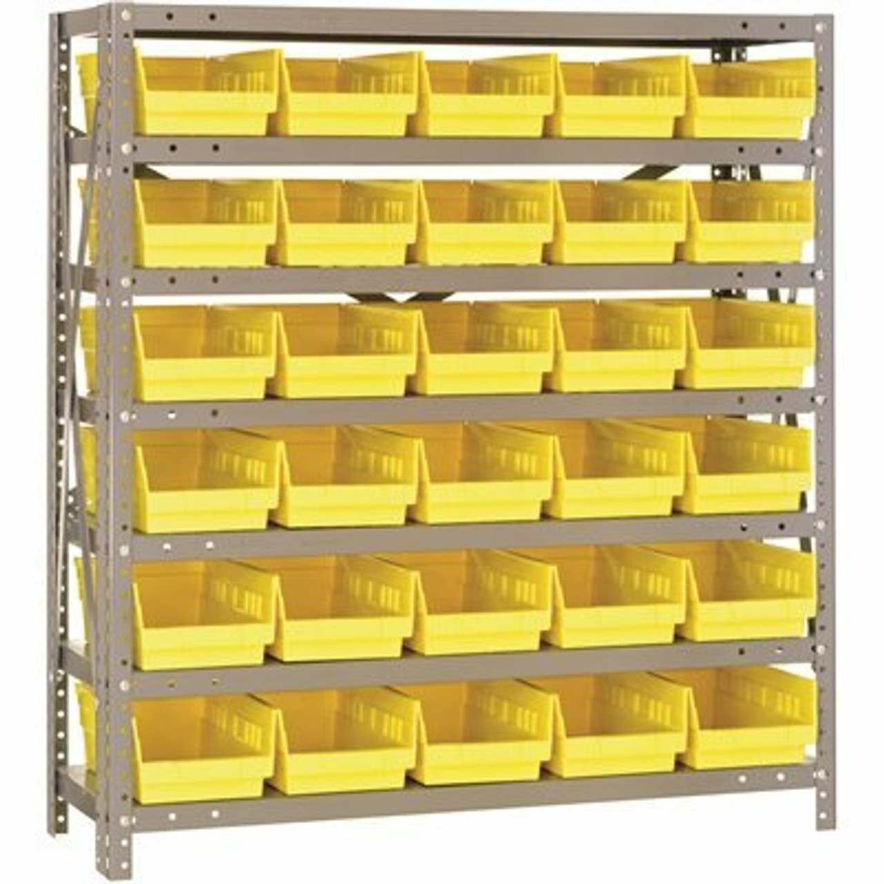 Economy 4 In. Shelf Bin 12 In. X 36 In. X 39 In. 7-Tier Shelving System Complete With Qsb102 Yellow Bins