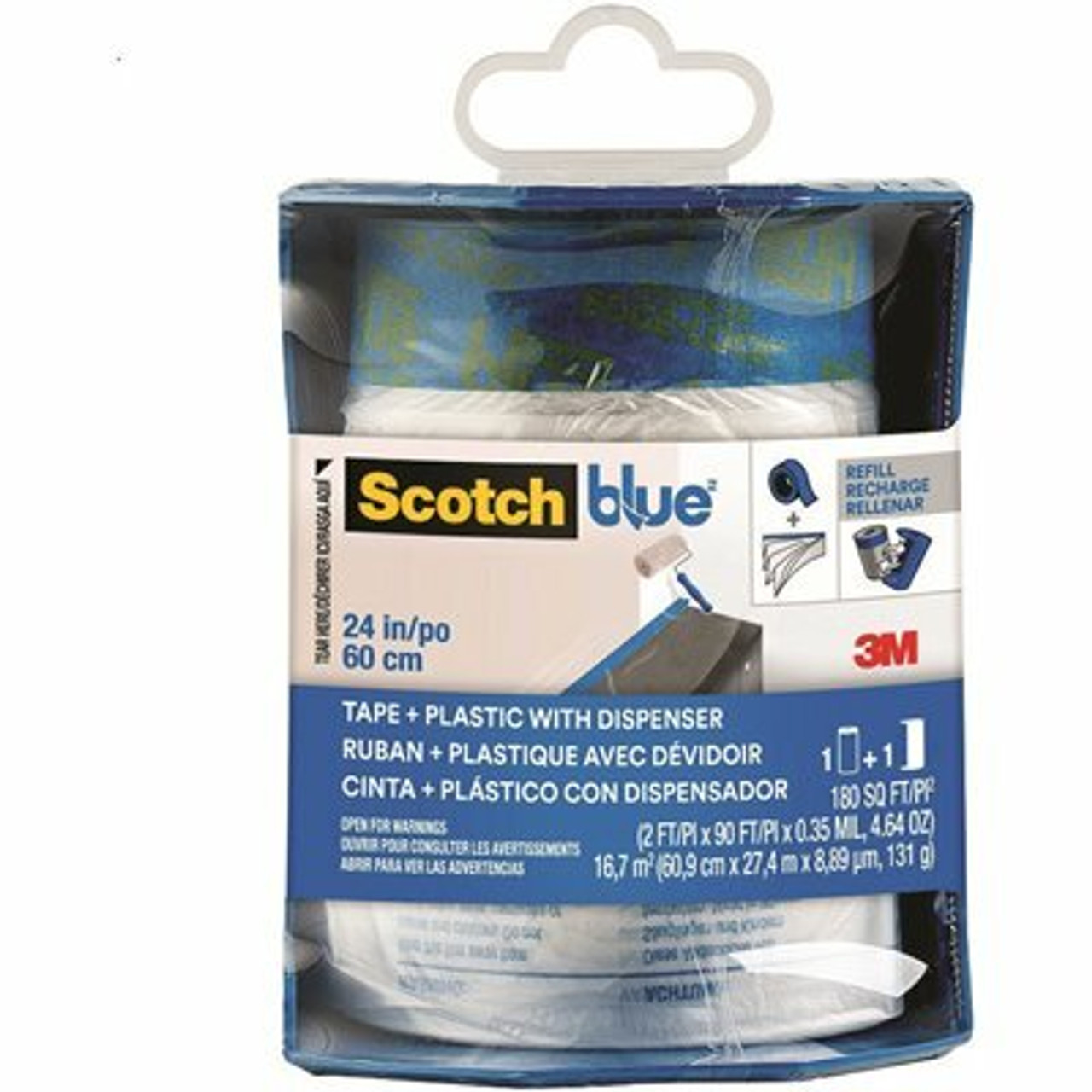 3M Scotchblue 24 In. X 30 Yd. Pre-Taped Painter'S Plastic With Edge-Lock And Dispenser