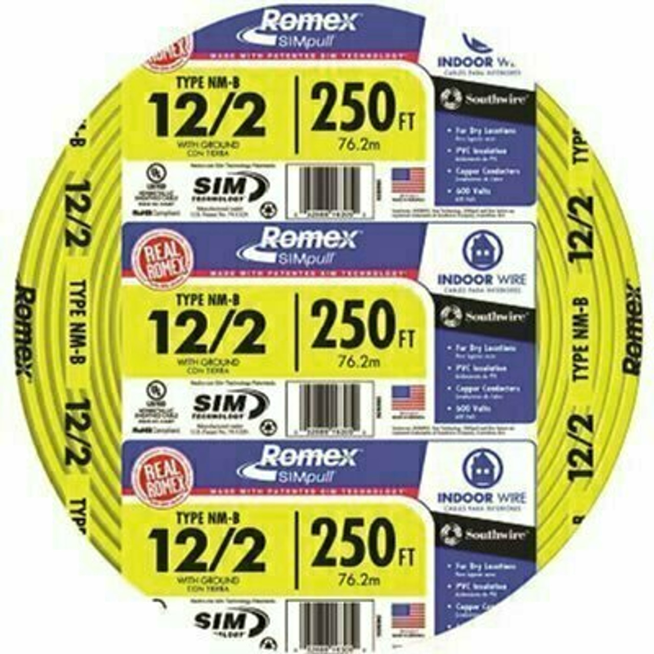 Southwire 250 Ft. 12/2 Solid Romex Simpull Cu Nm-B W/G Wire - 2487704