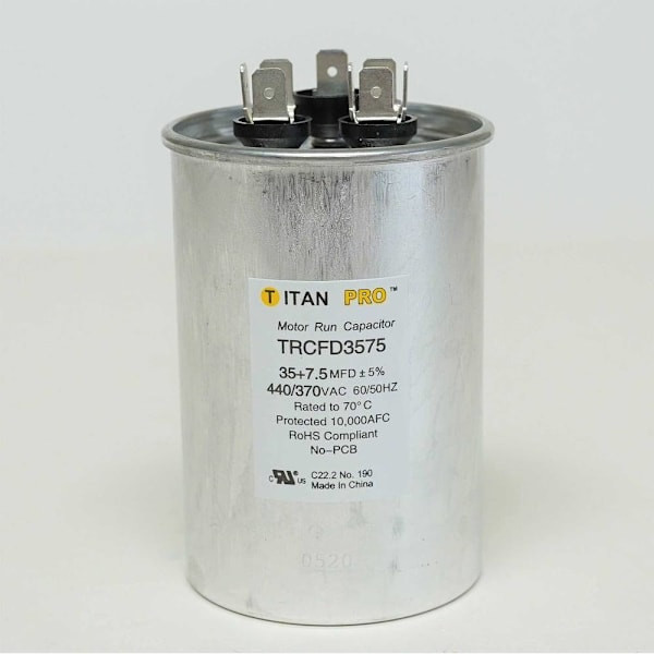 Packard Titan 440/370-Volt 35+7.5 Mfd Pro Run Capacitor Round