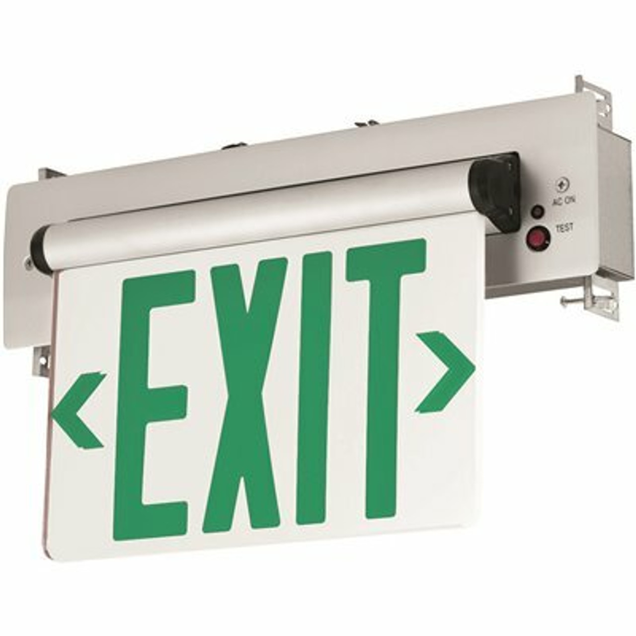 Compass 3.72-Watt Brushed Aluminum With Green Letters Double Face Integrated Led Edge-Lit Exit Sign With Battery