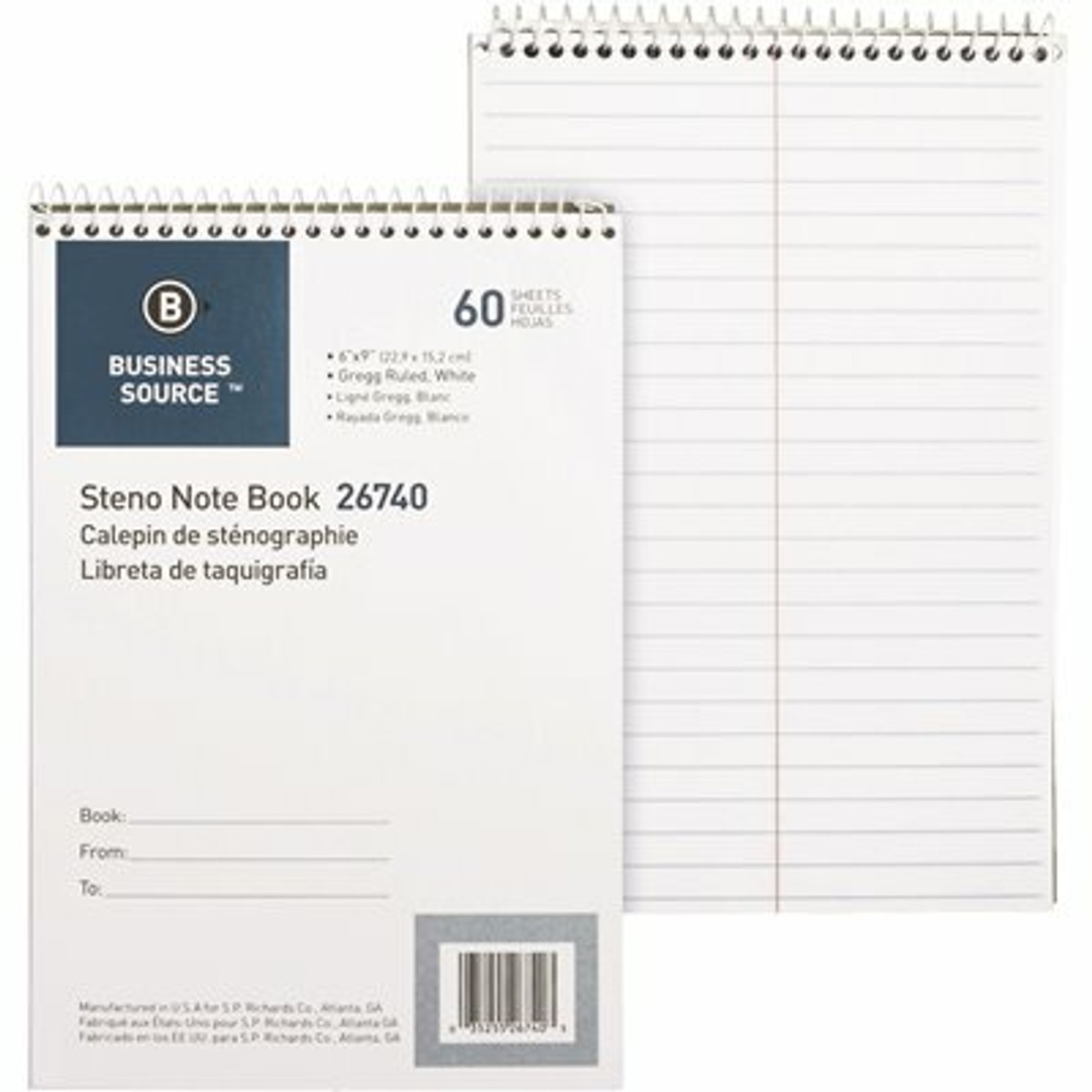 Business Source 6 In. X 9 In. Steno Notebook Gregg Ruled Paper, White (60-Sheets)