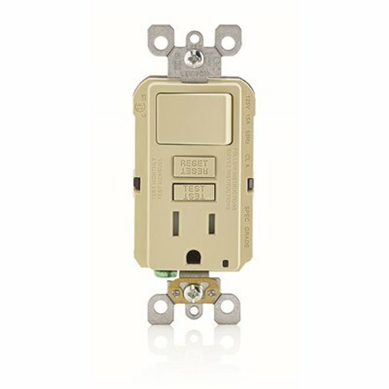 Leviton 15 Amp Smartlockpro Combination Gfci Outlet And Switch, Ivory