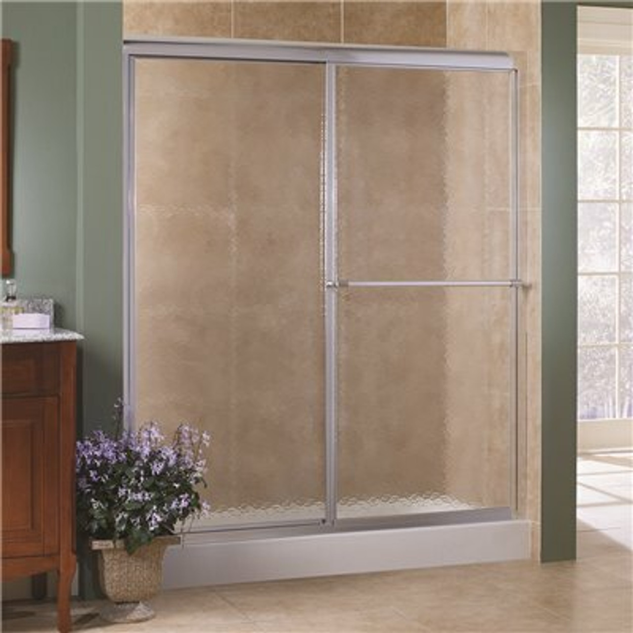 Foremost Tides 44 In. To 48 In. X 70 In. H Framed Sliding Shower Door In Silver And Obscure Glass Without Handle