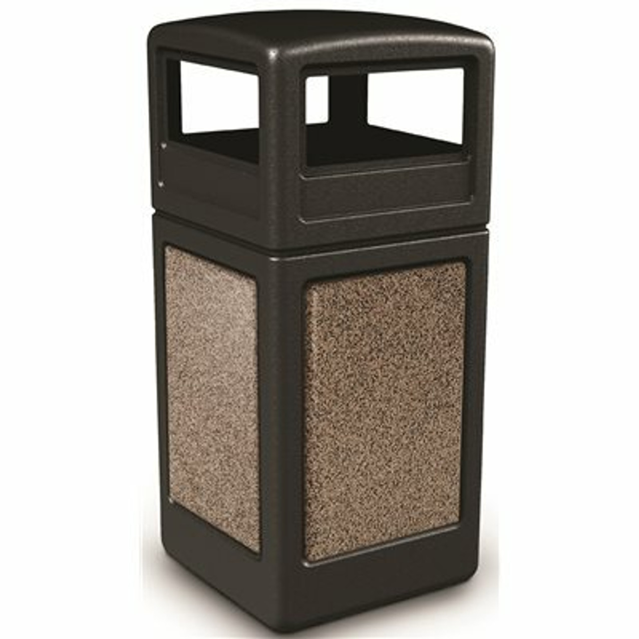 StoneTec 42 Gal. Black with Riverstone Panels, Square Trash Can with Dome Lid