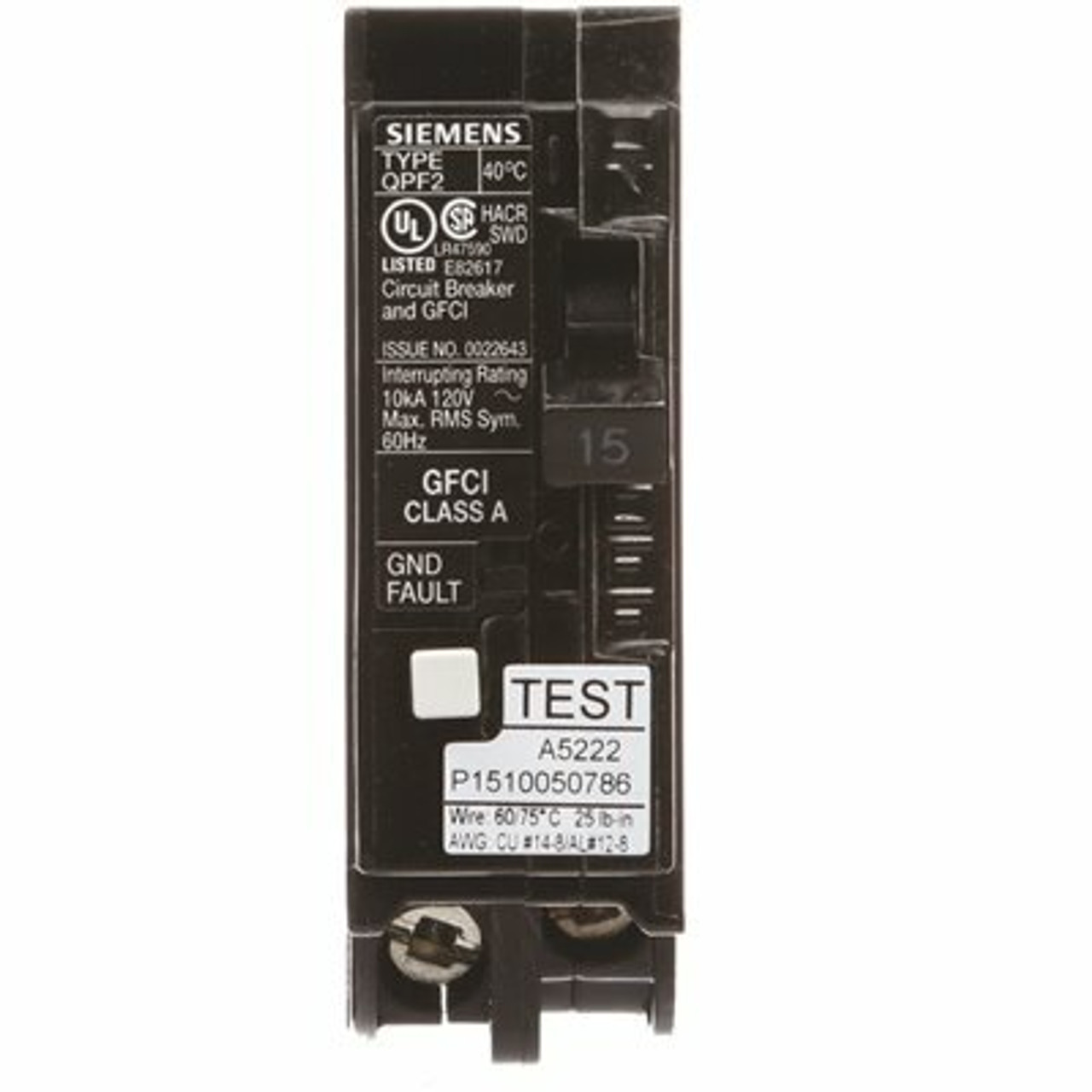Siemens 15 Amp Single-Pole Type QPF2 GFCI Circuit Breaker
