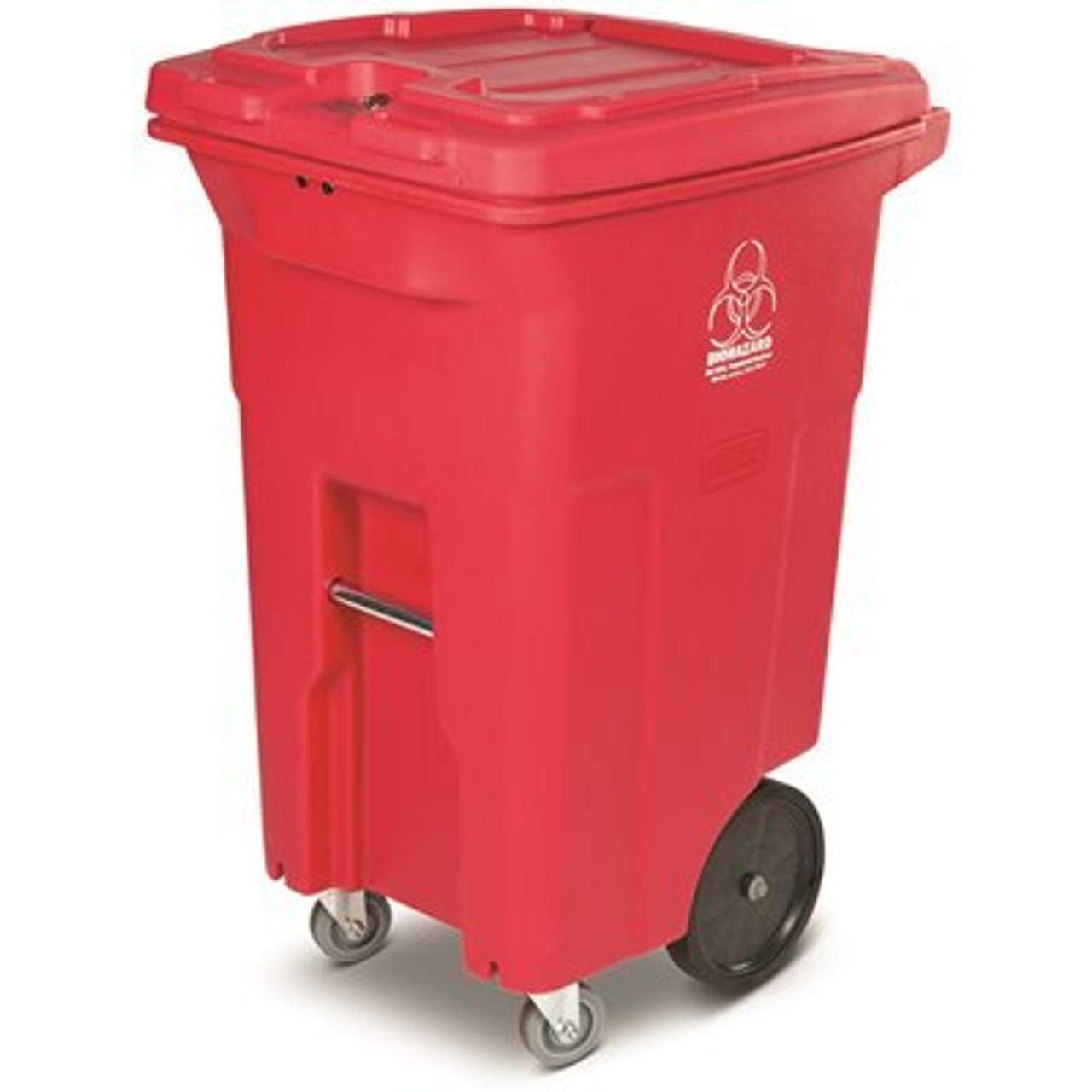 Toter 64 Gal. Red Hazardous Waste Trash Can With Wheels And Lid Lock (2 Caster Wheels 2 Stationary Wheels)