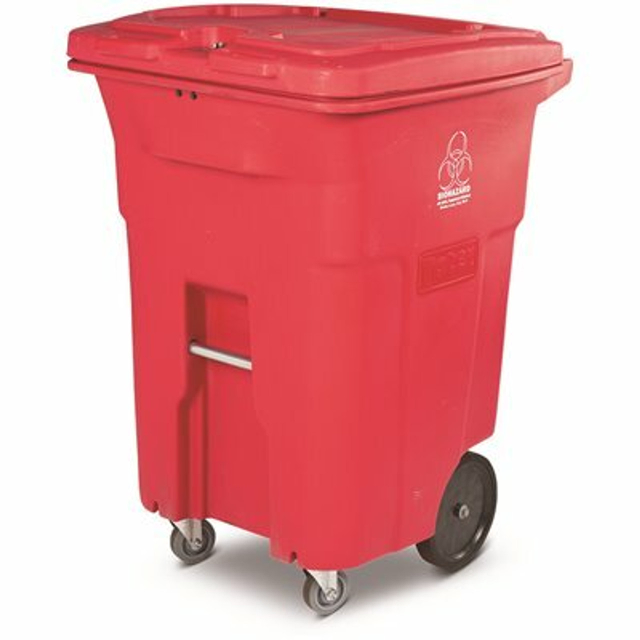 Toter 96 Gal. Red Hazardous Waste Trash Can With Wheels And Lid Lock (2 Caster Wheels 2 Stationary Wheels)
