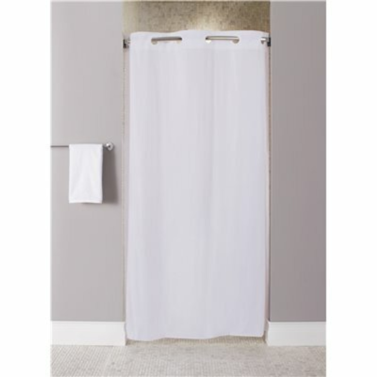 Hookless Stall Size 42 In. X 74 In. White 10-Gauge Shower Curtain