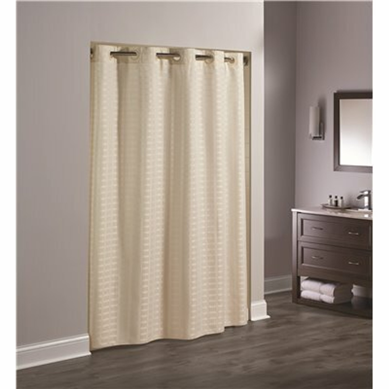 Hookless Litchfield 71 In. X 74 In. Beige Shower Curtain (Case Of 12)