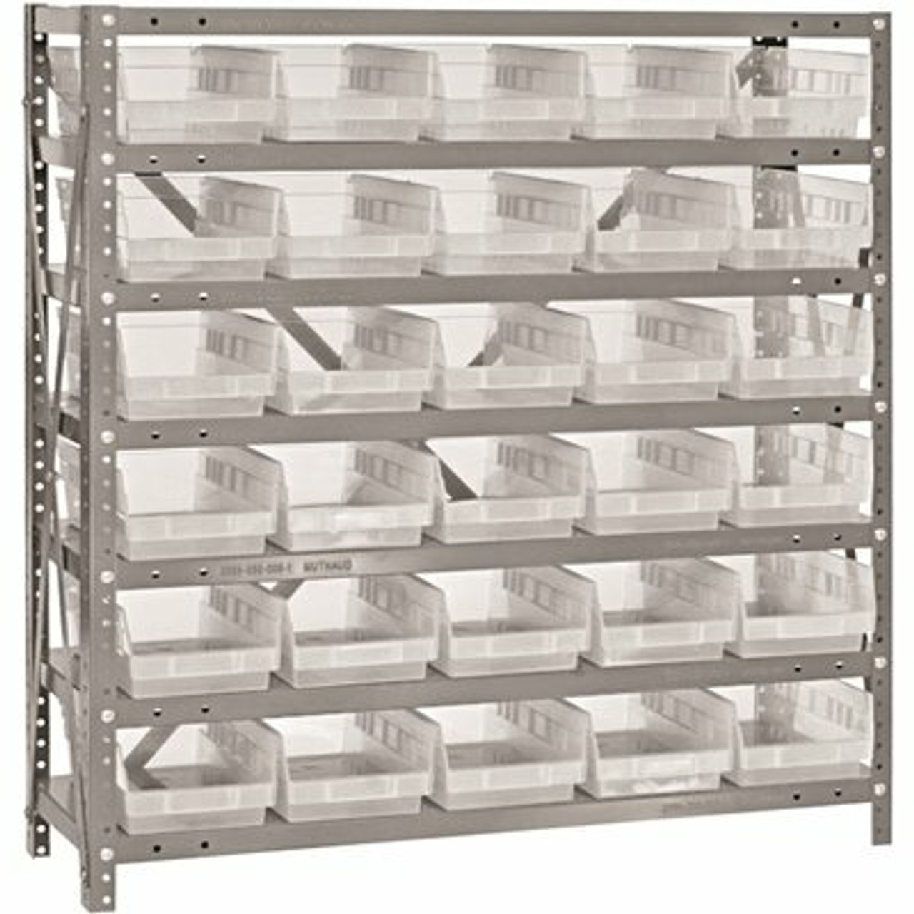 Economy 4 In. Shelf Bin 12 In. X 36 In. X 39 In. 7-Tier Shelving System Complete With Qsb102 Clear Bins
