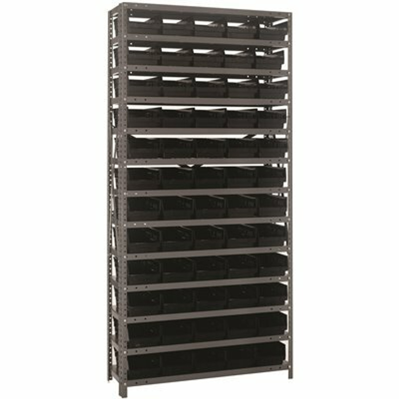 1275-101Bk Economy 4 In Shelf Bin 12 In. X 36 In. X 75 In. 13 Tier Shelving System- Complete With Qsb102 Black Bins