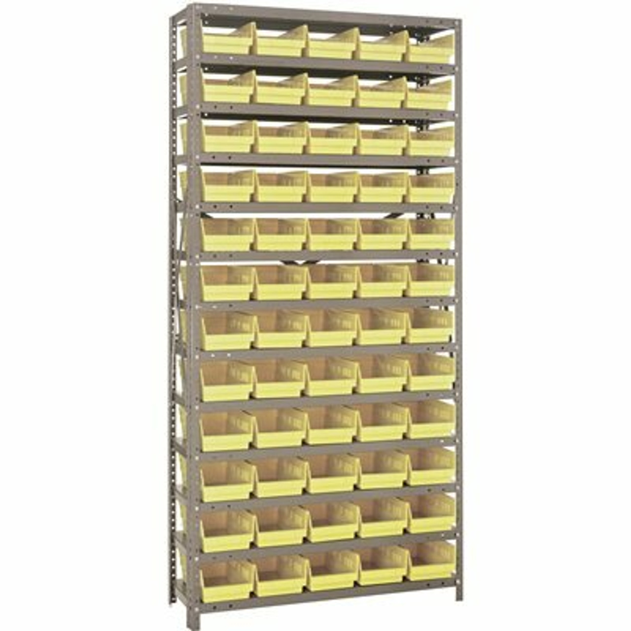 1275-101Yl Economy 4 In. Shelf Bin 12 In. X 36 In. X 75 In. 13-Tier Shelving System Complete With Qsb102 Yellow Bins
