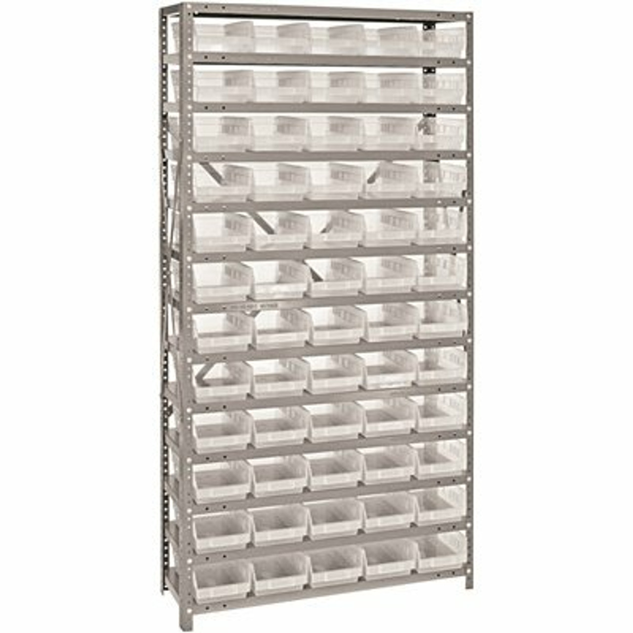 1275-101Cl Economy 4 In. Shelf Bin 12 In. X 36 In. X 75 In. 13-Tier Shelving System Complete With Qsb102 Clear Bins