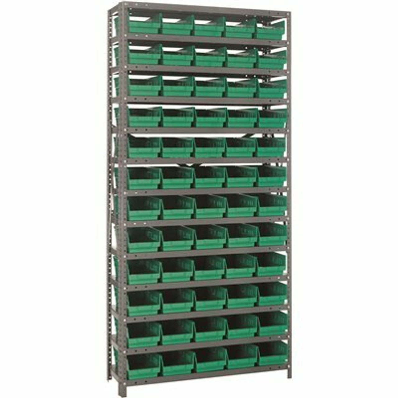 Economy 4 In. Shelf Bin 18 In. X 36 In. X 75 In. 13-Tier Shelving System Complete With Qsb104 Green Bins