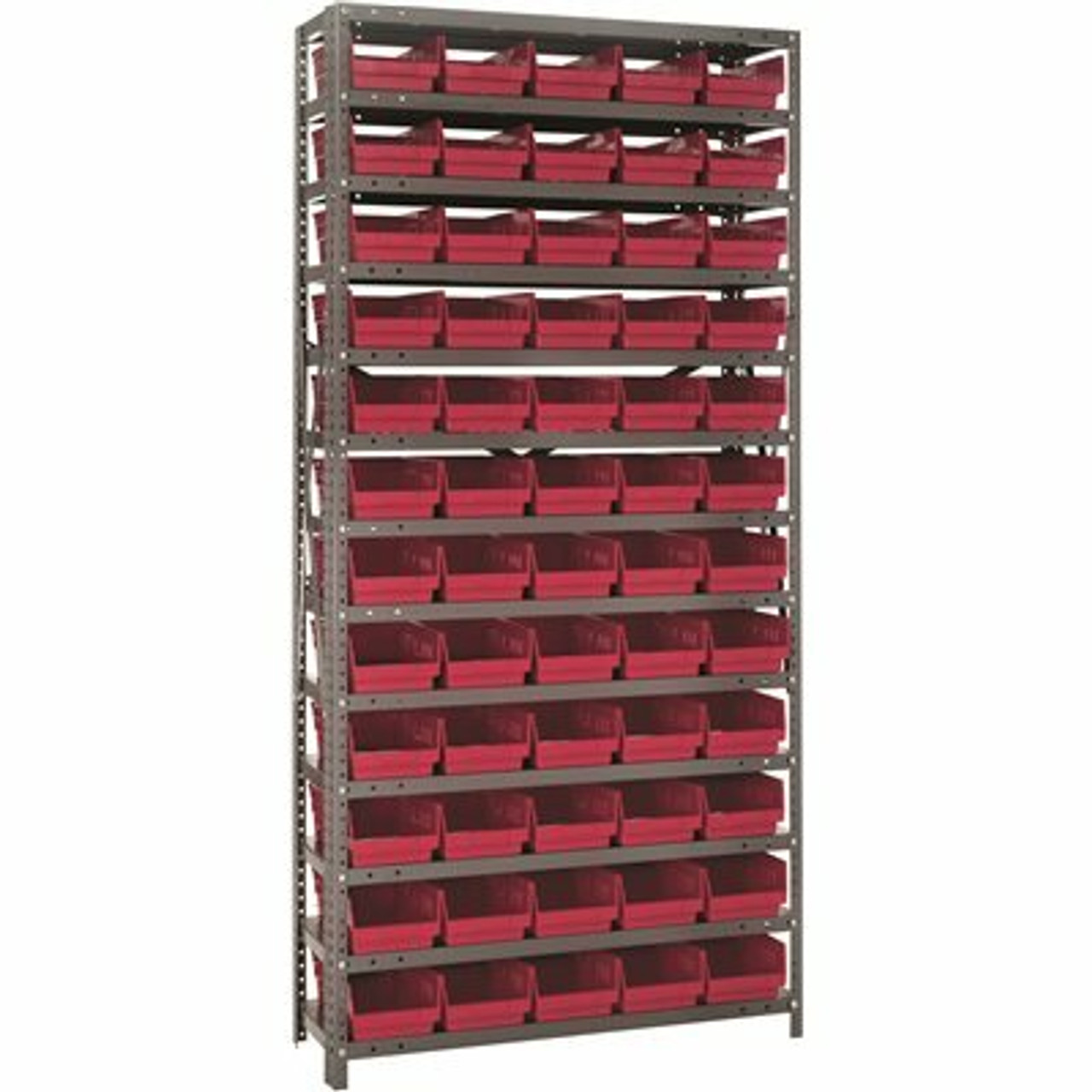 Economy 4 In. Shelf Bin 18 In. X 36 In. X 75 In. 13-Tier Shelving System Complete With Qsb104 Red Bins